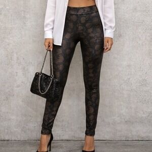 Joseph Ribkoff‎ Metallic Leopard Print Skinny Pants Y2K Indie Sleaze dark luxury